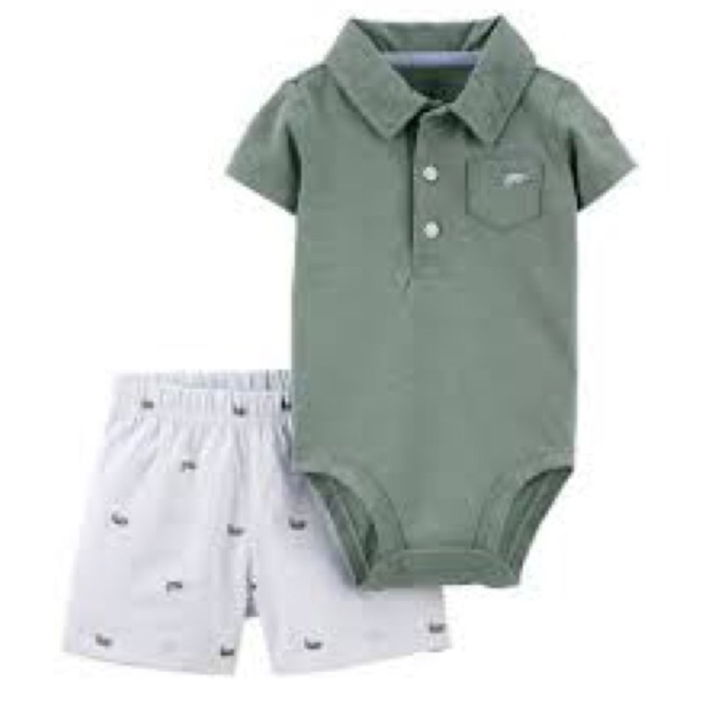 Carters 24 month baby boy polo onesie and matching shorts chameleon